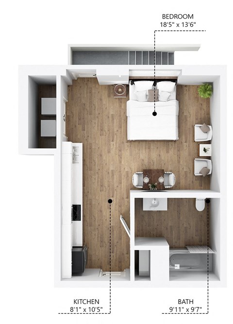 Floor plan for studio, 1 bath, 505 sqft